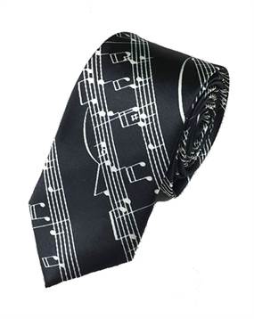 Sorte slips med hvide musiknoder på hvide nodebånd